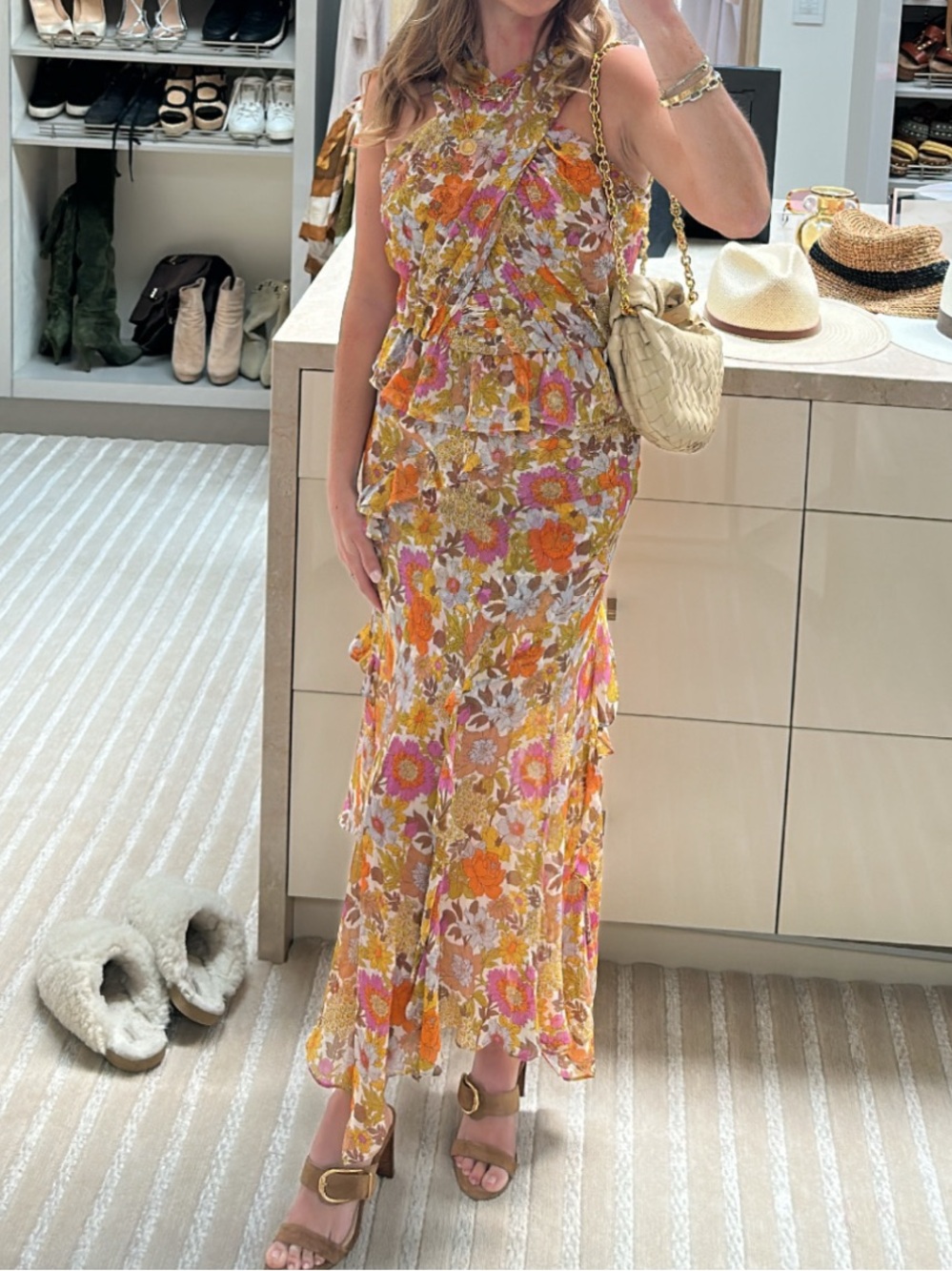 Floral Ruffle Maxi SKIRT in Yellow-Pink